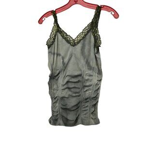 F&F Green Cami Stretchy Lace Trim Custom Bleach Dye M/L